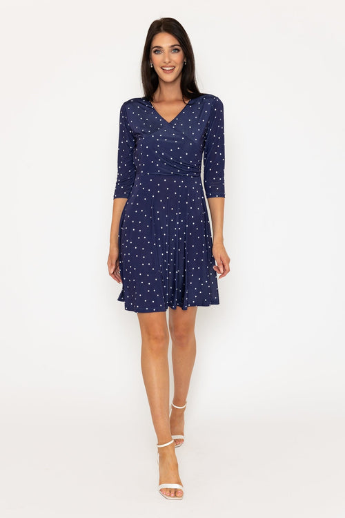 Navy Polka Dot Holly Knee Length Dress