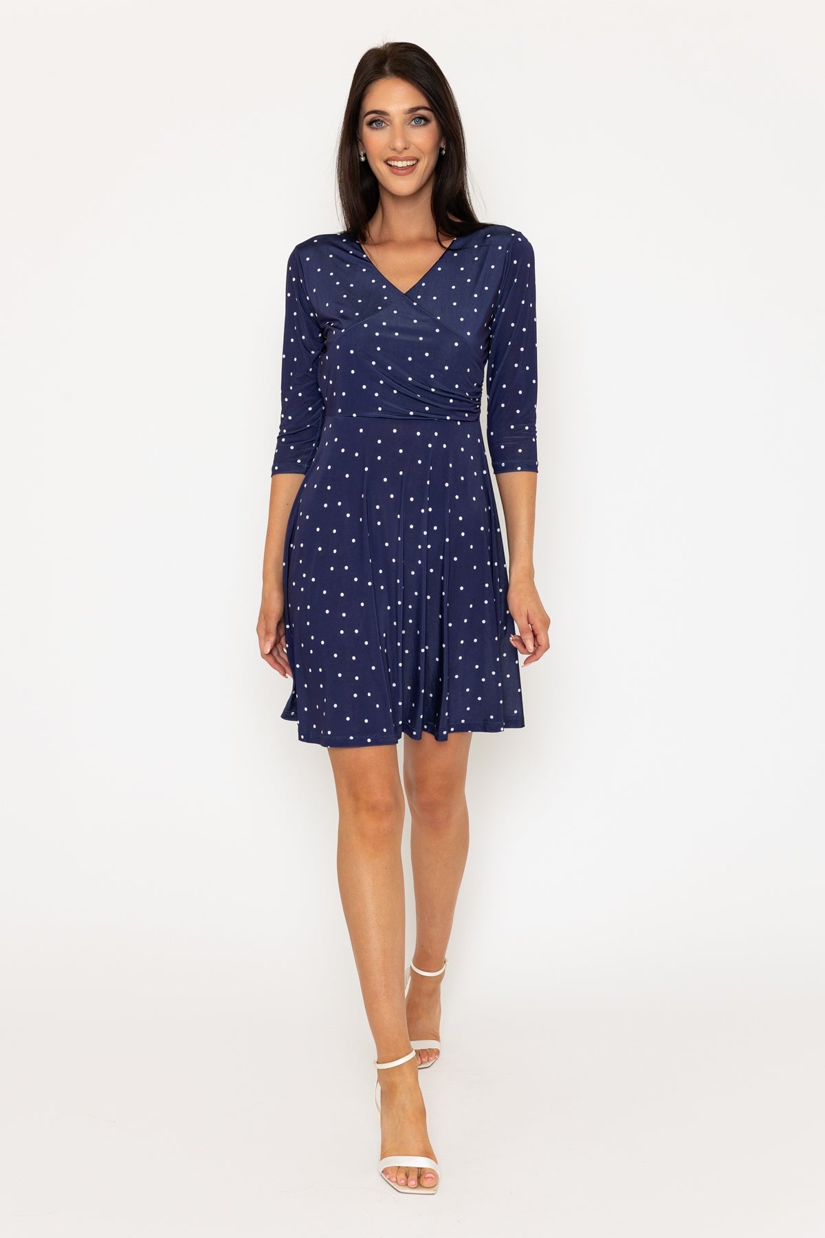 Navy Polka Dot Holly Knee Length Dress