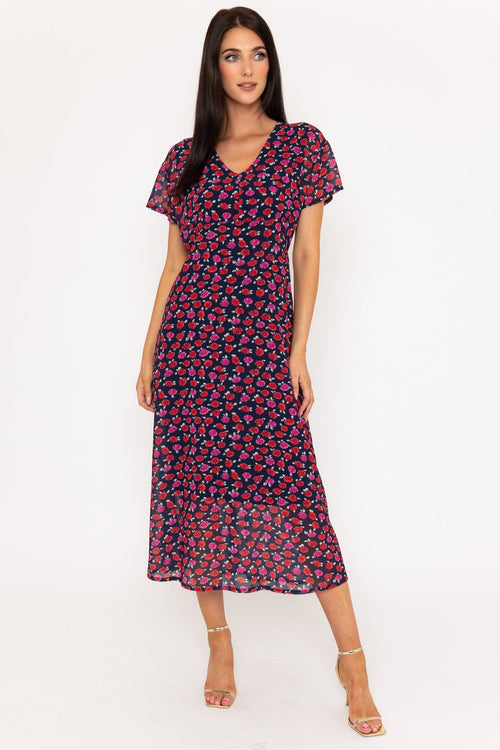 Navy Print Short Sleeve Kerry Midi Dress