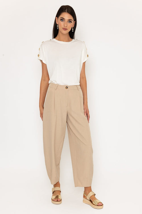 Beige Barrel Leg Trousers