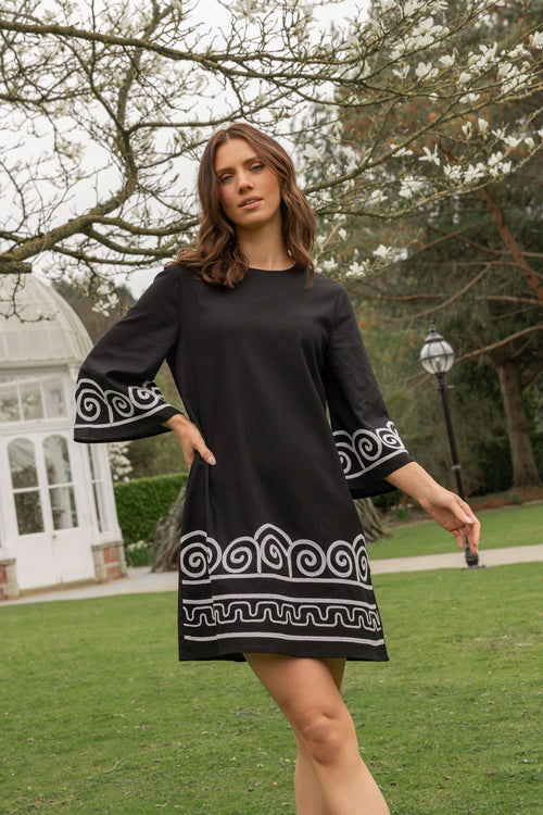 Carraig Donn Black Linen Look Shift Mini Dress