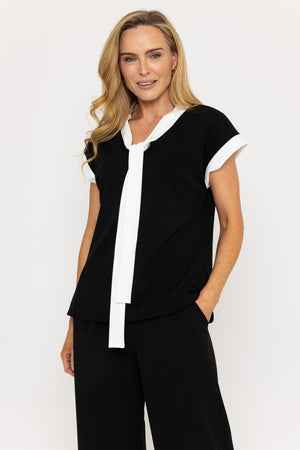 Carraig Donn Black & White Pussybow Contrast Top