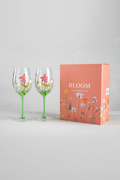 Floral Bloom Wine Glass Set Of 2
