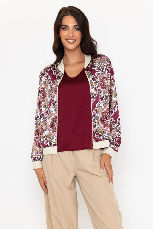 Burgundy Printed Bomber Jacket