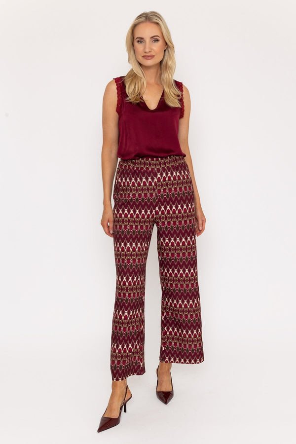 Carraig Donn Burgundy Printed Wide Leg Trousers