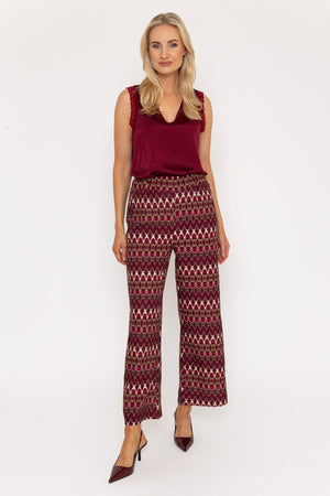 Carraig Donn Burgundy Printed Wide Leg Trousers