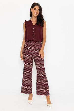 Carraig Donn Burgundy Printed Wide Leg Trousers