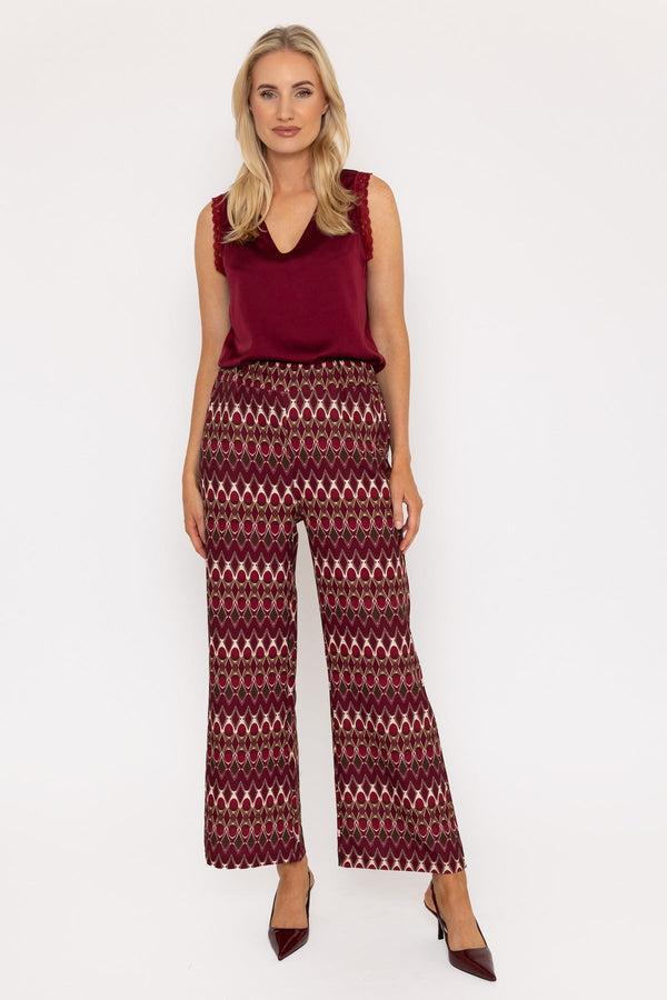 Carraig Donn Burgundy Printed Wide Leg Trousers