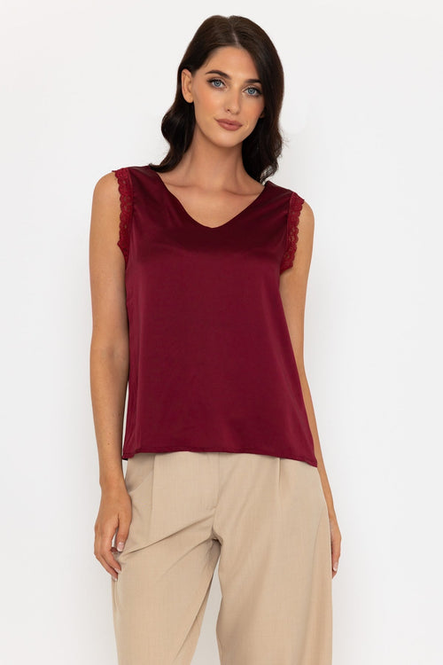 Burgundy Sateen Sleeveless Cami Top