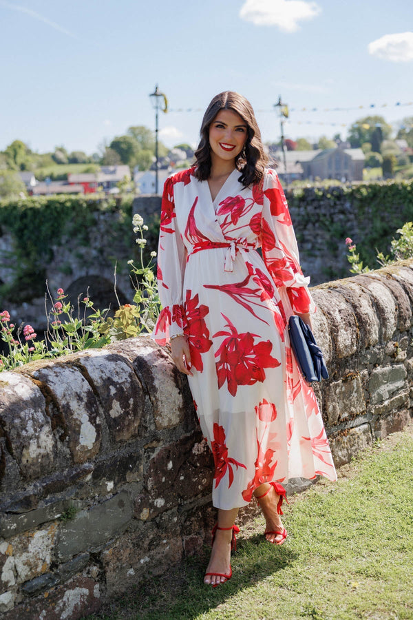 Carraig Donn Cherry Red Floral Print Midi Dress