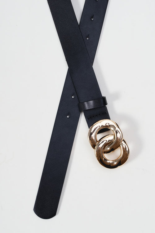 Carraig Donn Double Gold Circle Clasp Black Belt - Size S/M