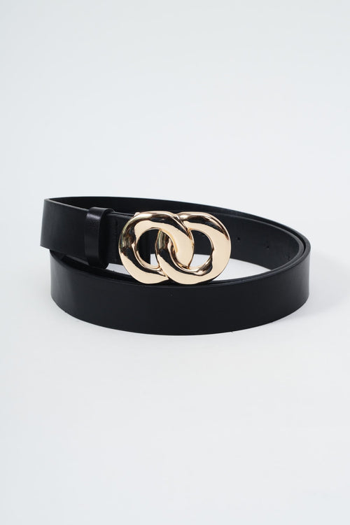 Double Gold Circle Clasp Black Belt - Size S/M
