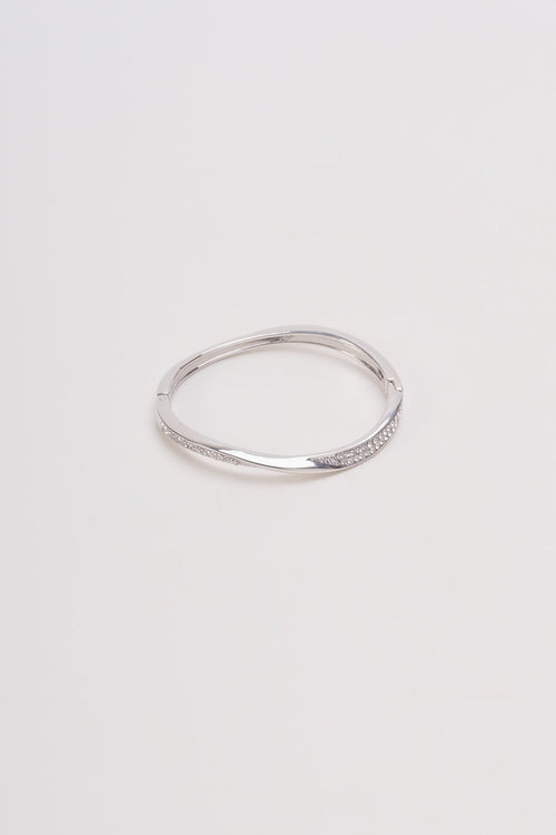 Micro Pave Twist Silver Bangle