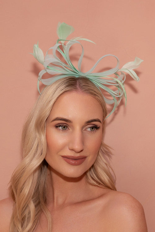 Mint Green Bow & Feather Fascinator