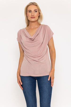 Carraig Donn Pink Cowl Neck Short Sleeve Top