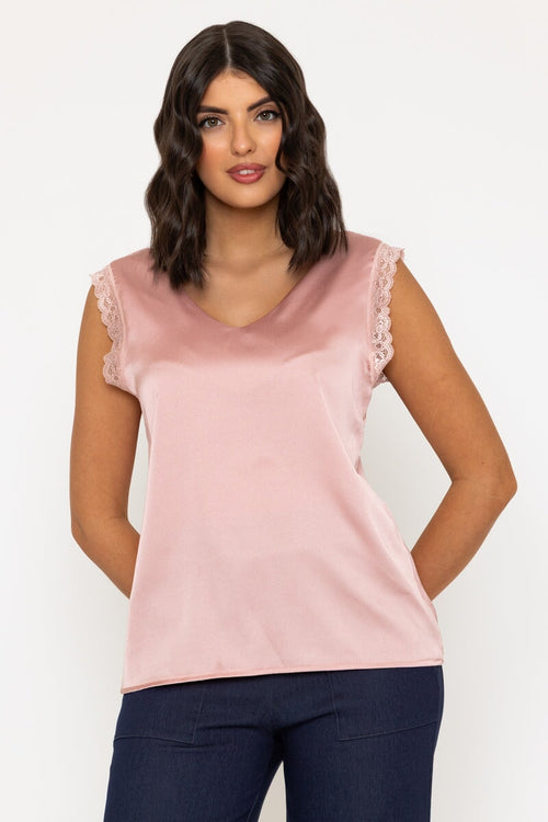 Pink Sateen Sleeveless Cami Top
