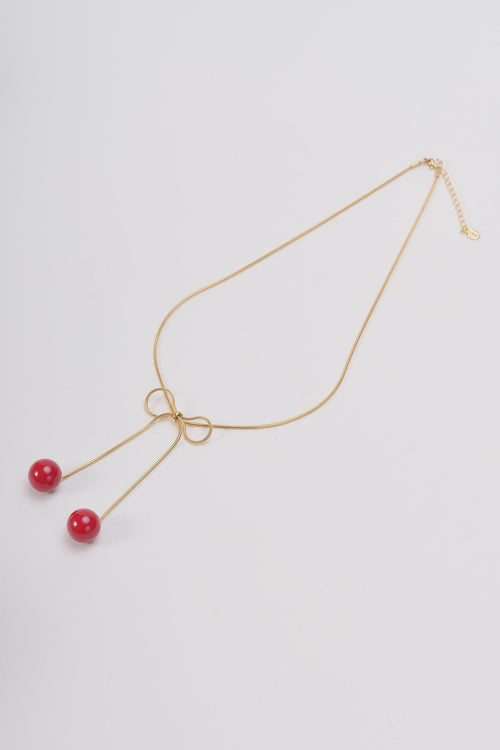 Red Cherry Bow Necklace