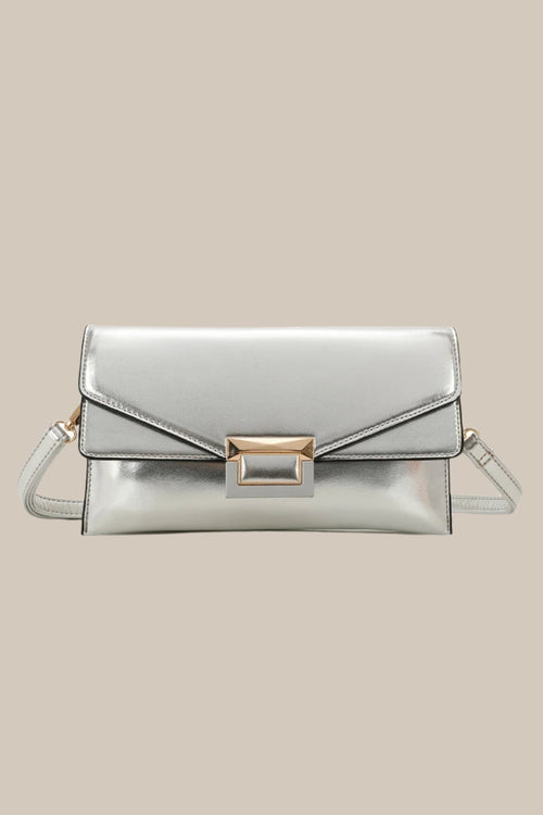 Silver Clutch Bag With Buckle Detail